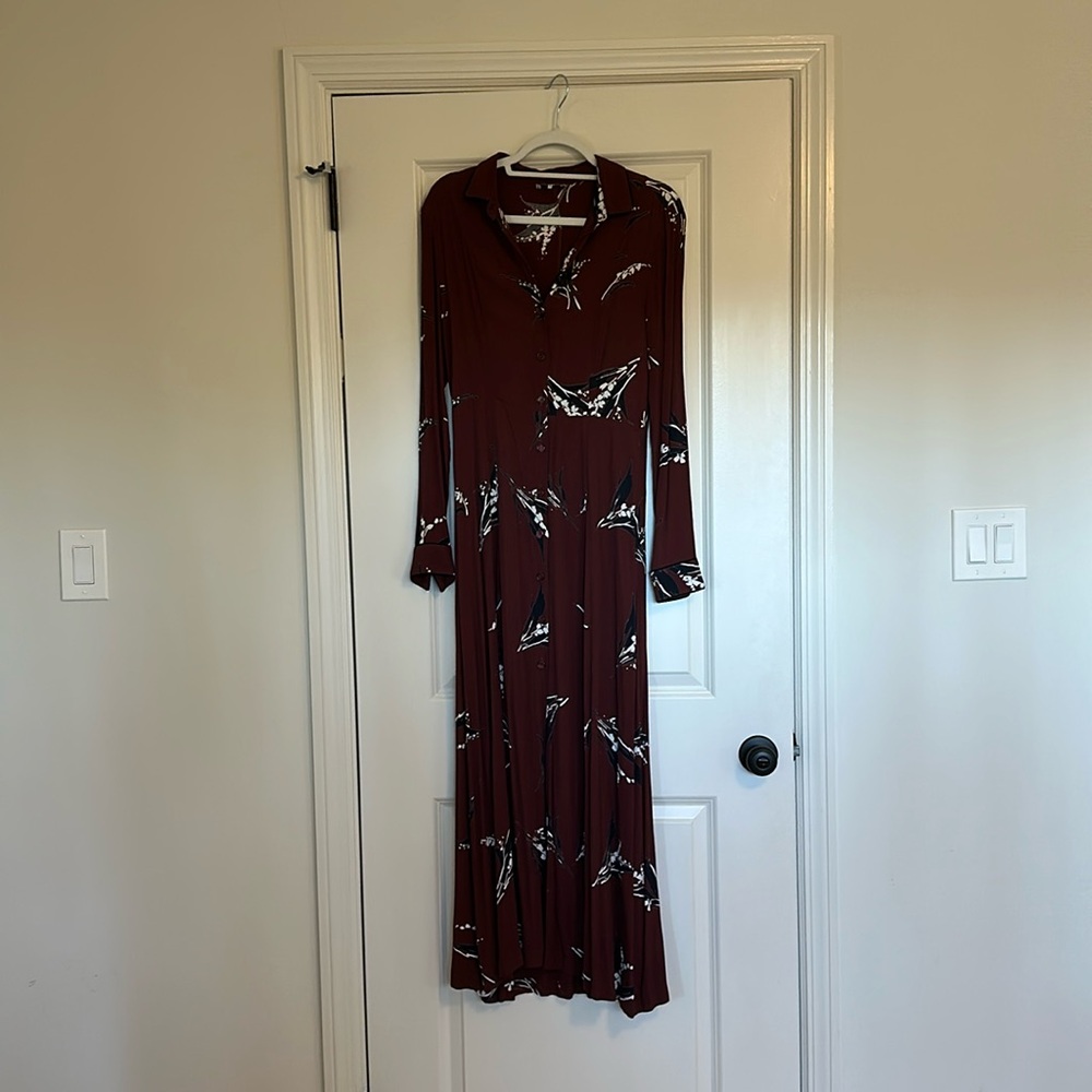 GANNI Size S Burgundy Crepe Print Dress